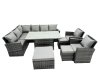 Fimous Poly Rattan Outdoor Patio Height Adjustable Rising Lifting Table Corner Sofa Set with 3 Stool,2 Chairs for Garden Backyard Dark Grey Mixed