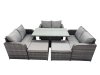 Fimous 8-seater Patio Height Adjustable Rising Lifting Table Sofa Sets Rattan Garden Furniture Dining Set with 2 Big Stools Dark Grey Mixed