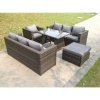 Fimous 8 Seater Rattan Sofa Loung Set With Dining Table Arm Chair And Big Footstool