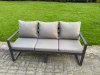 Fimous 7 Pieces Garden Furniture Set Aluminium Adjustable Rising Lifting Dining Table and Sofa Set with Side Table 3 Footstools Dark Grey