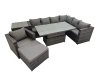 Fimous 8 Seater Rattan Height Adjustable Rising Lifting Table Corner Sofa Sets with Chair Big Stools Side Table Dark Grey Mixed