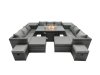 Fimous Rattan Garden Furniture Firepit Dining Set 13 Seater Lounge Sofa Table Set with 4 Footstools 2 Side Tables