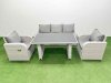 Fimous Outdoor Rattan Garden Furniture Dining Set 5-seater Patio Rectangular Table 3 Seater Sofa Reclining Chair Set