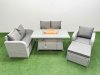 Fimous High Back Poly Rattan Garden Furniture Set with Reclining Chair Loveseat Sofa Firepit Dining Table Indoor Outdoor Patio Set Big Stool Light Grey