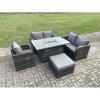 Fimous Rattan Garden Furniture Set with Gas Fire Pit Dining Table Big Footstool Indoor Outdoor 5 piece Love Sofa set