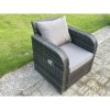 Fimous PE Rattan Garden Furniture Set Outdoor Height Adjustable Rising lifting Dining Table Chair Love Sofa With 2 Side Tables 3 Footstools