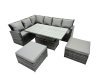 Fimous Poly Rattan Outdoor Patio Height Adjustable Rising Lifting Table Corner Sofa Set with 2 Big Stool for Garden Backyard Dark Grey Mixed