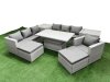 Fimous 7 PCs Rising Dining Table Set Rattan Furniture Set with 3 Seater Sofa Chair 2 Big Footstool 2 Side Tables Light Grey