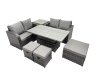 Fimous 7-seater Patio Height Adjustable Rising Lifting Table Sofa Sets Rattan Garden Furniture Dining Set with 3 Stools Side Table Dark Grey Mixed