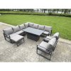 Fimous 9 Seater Aluminium Sofa Set 8 Pieces Outdoor Garden Furniture - Rising Dining Table with Cushions Chair Big Footstool Dark Grey