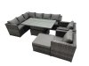 Fimous 9-seater Height Adjustable Rising Lifting Table Corner Sofa Set Rattan Garden Furniture Dining Set with Big Stool Dark Grey Mixed