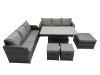 Fimous Rattan Garden Furniture Dining Set 9-seater Patio Height Adjustable Rising Lifting Table Sofa Set with 3 Footstools Dark Grey Mixed