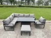 Fimous Aluminium Garden Furniture Sets,7 Seater Outdoor Conversational Dining Set with Adjustable Rising Lifting Dining Table Cushions for Yard,Poolside, Patio, Dark Grey