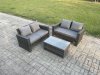 Fimous Wicker Rattan Garden Furniture Sofa Set with Rectangular Coffee Table Double Seat Sofa 4 Seater Outdoor Rattan Set Dark Grey Mixed