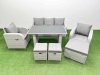 Fimous Outdoor Rattan Garden Furniture Dining Set 8-seater Patio Rectangular Table 3 Seater Sofa Reclining Chair Set with 3 Stools
