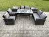 Fimous Rattan Garden Furniture Set Patio Outdoor Lounge Sofa Set with Oblong Dining Table Double Seat Sofa 2 Side Tables Dark Grey Mixed
