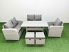 Fimous High Back Poly Rattan Garden Furniture Set with Reclining Chair Loveseat Sofa Rectangular Dining Table Indoor Outdoor Patio Set 2 Stool Light Grey