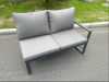 Fimous Aluminium Lounge Corner Sofa Outdoor Garden Furniture Sets Gas Fire Pit Dining Table Set with 2 Big Footstools Dark Grey