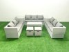 Fimous Rattan Garden Outdoor Furniture Set 11 Seater Garden Sofa Oblong Coffee Table Set with 2 Small Footstool Side Table Light Grey Mixed