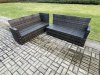 Fimous Outdoor Furniture Garden Dining Set Rattan Corner Sofa Set with Rectangular Dining Table Big Footstool Dark Grey Mixed