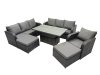 Fimous Rattan Garden Furniture Dining Set 9-seater Patio Height Adjustable Rising Lifting Table Sofa Set with 2 Big Footstool Dark Grey Mixed