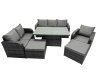 Fimous Rattan Garden Furniture Dining Set 8-seater Patio Height Adjustable Rising Lifting Table Sofa Set with 2 Big Footstool Dark Grey Mixed