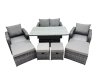 Fimous 8-seater Patio Height Adjustable Rising Lifting Table Sofa Sets Rattan Garden Furniture Dining Set with 4 Footstool Dark Grey Mixed