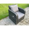 Fimous 9 Seater Outdoor Rattan Garden Furniture Set Oblong Rectangular Dining Table and Chairs Set with 3 Seater Sofa 2 Big Footstool 2 Side Tables Dark Grey Mixed