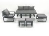 Fimous Outdoor Aluminium Garden Furniture Set with Adjustable Rising Lifting Dining Table 3 Seater Sofa Chair 3 Footstools Dark Grey
