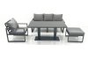 Fimous Outdoor Aluminium Garden Furniture Set with Adjustable Rising Lifting Dining Table 3 Seater Sofa Chair Big Footstool Dark Grey