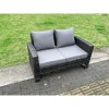 Fimous 6 Seater Dark Grey Mixed High Back Rattan Sofa Set Rectangular Coffee Table Garden Furniture Outdoor 2 Stools
