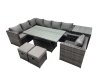 Fimous 9-seater Height Adjustable Rising Lifting Table Corner Sofa Set Rattan Garden Furniture Dining Set with 2 Small Stool Side Table Dark Grey Mixed