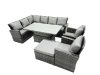Fimous Poly Rattan Outdoor Patio Height Adjustable Rising Lifting Table Corner Sofa Set with Big Stool,2 Chairs for Garden Backyard Dark Grey Mixed
