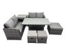 Fimous 7-seater Patio Height Adjustable Rising Lifting Table Sofa Sets Rattan Garden Furniture Dining Set with 3 Stools Side Table Dark Grey Mixed