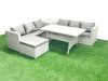 Fimous Rattan Garden Furniture Set 7 Seater Outdoor Sofa Set with Dining Table Side Table Big Footstool Light Grey Mixed