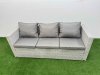 Fimous Patio Garden Furniture Sets with Black Glass Top Dining Table 3 Seater Sofa Armchair 2 Side Tables Big Stool Light Grey