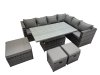 Fimous 9 Seater Rattan Height Adjustable Rising Lifting Table Corner Sofa Sets with 3 Footstools Dark Grey Mixed