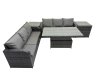 Fimous Rattan Garden Furniture Dining Set 6-seater Patio Height Adjustable Rising Lifting Table Sofa Set with 2 Side Table Dark Grey Mixed