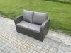Fimous Rattan Garden Furniture Set 7 Seater Patio Outdoor Love Sofa Set with Rectangular Dining Table 2 Side Tables Big Footstool Dark Grey Mixed