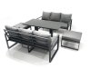 Fimous 8 Seater Aluminium Outdoor Garden Furniture Set with Adjustable Rising Lifting Dining Table 3 Seater Sofa 2 Big Footstool Dark Grey