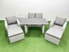Fimous Outdoor Rattan Garden Furniture Dining Set 6-seater Patio Rectangular Table Love Sofa Reclining Chair Set with Side Table 2 Big Stools