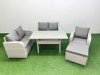 Fimous High Back Poly Rattan Garden Furniture Set with Reclining Chair Loveseat Sofa Rectangular Dining Table Indoor Outdoor Patio Set Big Stool Light Grey