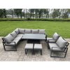 Fimous 7 Pieces Aluminium Garden Furniture Sets with Adjustable Rising Lifting Dining Table Chair 8 Seater Corner Sofa Set Dark Grey