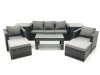 Fimous 7 Seater Rattan Garden Furniture Set Outdoor Lounger Sofa with Coffee Table 2 Armchair 2 Big Footstools 2 Side Tables Dark Grey Mixed