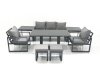 Fimous Outdoor Aluminium Garden Furniture Set with Adjustable Rising Lifting Dining Table 3 Seater Sofa 2 Chair 2 Small Footstools 2 Side Tables Dark Grey