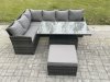 Fimous 7 Seater Rattan Garden Furniture Sets High Back Corner Sofa Height Adjustable Rising Lifting Table Set with Big Footstool Dark Grey Mixed