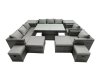 Fimous Rattan Dining Table Sofa Set with 2 Side Tables 2 Armchair 4 Stools Outdoor 12 Seat Garden Furniture Set Dark Grey Mixed