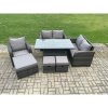 Fimous Rattan Furniture Garden Dining Set Outdoor Height Adjustable Rising lifting Table Love Sofa Chair With 3 Footstools