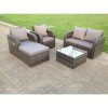 Fimous PE Rattan Garden Furniture Set Adjustable Chair Sofa Double Love Seat 2 Seater Sofa Square Coffee Table With Big Footstool