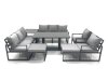 Fimous Garden Sofa Set Aluminium Furniture Rising Dining Tabe Set with 2 Chair 2 Big Footstool Side Table Dark Grey